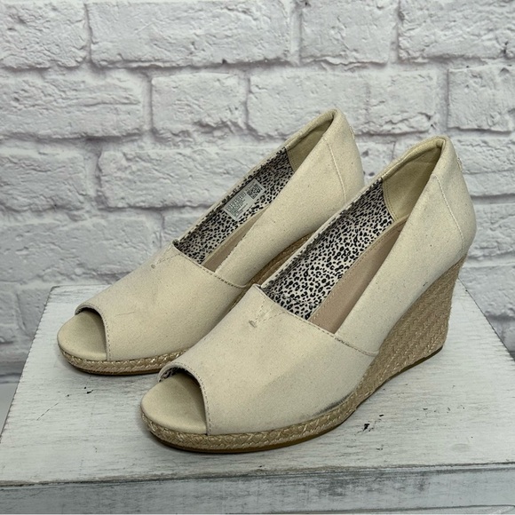Toms Michele Canvas Peep Toe Wedge Espadrilles - Picture 9 of 16